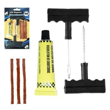 Imagem de Kit Reparo Pneu Carro Moto Com Macarrao + Escareador E Cola
