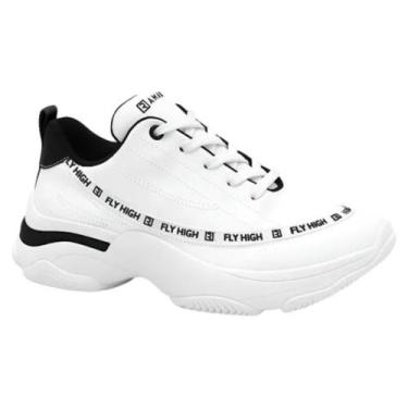 Imagem de Tênis Feminino Ramarim Branco Preto Casual Solado Alto, Branco, Preto,