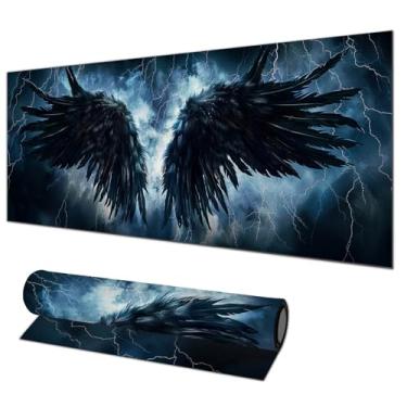 Imagem de HOMETITUTE Tapete de mouse GG 81,5 x 29 cm Black Wing Thunder grande para jogos tapete de mesa estendido para computador, teclado à prova d'água, antiderrapante, superfície antiderrapante, acessórios