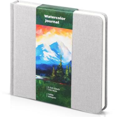 Imagem de Dispowreath Caderno quadrado de aquarela de 14 cm x 14 cm, caderno de aquarela, prensa a frio, 63,5 kg, 300 g/m², papel de algodão, 48 páginas, cadernos (branco leitoso, 14 x 14 cm)