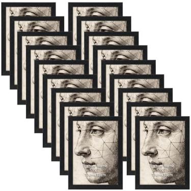 Imagem de PETAFLOP Conjunto de 18 porta-retratos de 18 x 18, molduras pretas de madeira para fotos de 12 x 18 cm para exibição de parede ou mesa