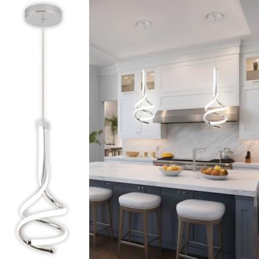 Imagem de EIDISUNY Luminária Pendente Moderna, Led Espiral, De 4500K, Lustre Cromado 20W Ajustável Para Ilha Cozinha, Sala Jantar, Quarto, 1 Unidade