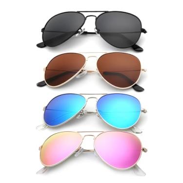 Imagem de Óculos de sol aviador para homens, mulheres, masculinos, para dirigir, pescar, óculos de sol clássicos, pacote com 4, Cinza/azul/rosa/marrom