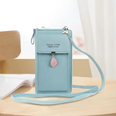 Imagem de Bolsa transversal para celular feminina, bolsa de ombro de poliuretano com zíper, bolsa carteira para celular, bolsa de armazenamento de itens pequenos para chave, cartão, Azul, Casual