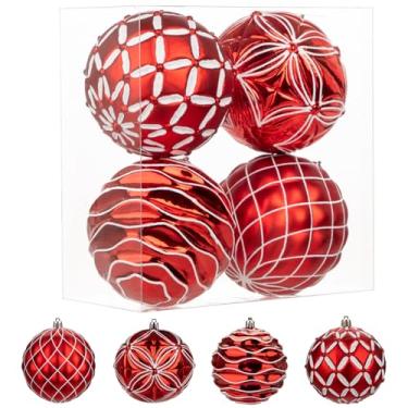 Imagem de Bolas de Natal grandes de 10 cm, ornamentos de Natal grandes à prova de estilhaçamento, bolas vermelhas e brancas, para árvore de Natal, 4 peças, enfeites de árvore de Natal pretos para decoração de
