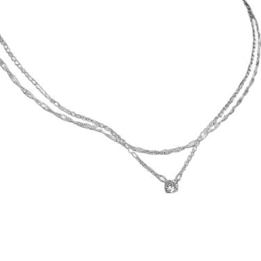 Imagem de Presente de aniversário recomendado: Corrente de clavícula de camada dupla circular personalizada com diamantes flutuantes embutidos, Generic, Generic, diamante moçambique