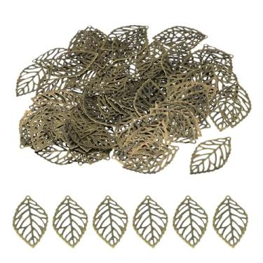Imagem de Pingentes de folha de 35 mm, pacote com 100 contas de folha de árvore de metal em massa de malha para fazer joias, pulseira, colar, brinco, chaveiro estilo 1, bronze