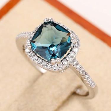 Imagem de Anéis de noivado de zircônia cúbica azul folheados a ouro branco, alianças de compromisso, festas noturnas, presentes de dia dos namorados, alianças de eternidade para mulheres, 8, Cobre, Sem pedra