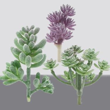 Imagem de Pacote com 3 plantas suculentas artificiais, vegetação falsa realista, sortidas, suculentas duplas, mini arranjos decorativos