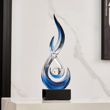 Imagem de Octdays Decoração de escultura de estátua abstrata azul marinho, esculturas modernas em azul claro, detalhes de decoração de casa, estatuetas de arte em resina para sala de estar, mesa de centro de