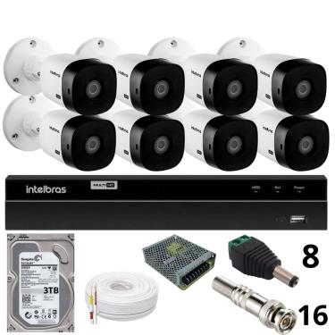 Imagem de Kit 8 Câmeras Intelbras  Bullet 1220b Full Hd Dvr Intelbras 1216-c Mhdx Com Acesso Remoto Hd 3tb