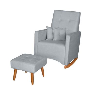 Imagem de Poltrona De Amamentação Com Balanço E Puff Lizzi Bouclê Cinza F06 - D'rossi