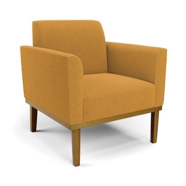 Imagem de Poltrona Para Sala Base Madeira Castanho Marisa Bouclê Mostarda D03 - D'rossi