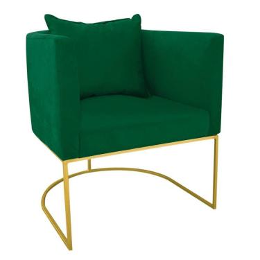 Imagem de Poltrona Paola Suede Base Metálica Dourado D03 - D'rossi Bege Verde
