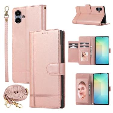 Imagem de Dswteny Compatível com Samsung Galaxy A06/A07 capa carteira alça de pulso alça transversal, espelho de couro PU flip suporte para cartão capa para celular AO6 5G/AO7 4G A 06 07 LTE mulheres homens