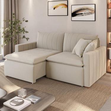 Imagem de Sofá Cama Retrátil em Madeira Eucalipto e Bouclê 210cm Uruguai - Conce