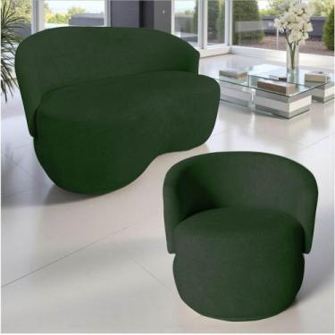 Imagem de Kit Namoradeira + Poltrona Decorativa Beatriz Orgânica Veludo Verde - 