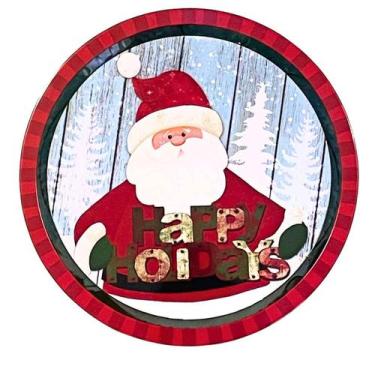 Imagem de Bandeja Em Metal Para Decoração Natalina Diâmetro 32cm Mesa De Natal -