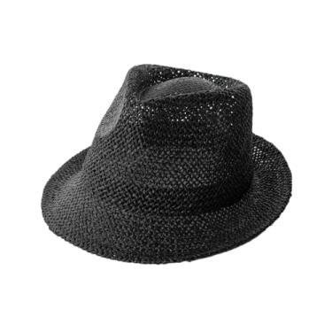 Imagem de Chapéu feminino côncavo curto Eaves Jazz Fedora oco tecelagem chapéu de grama chapéu de sol preto G 59 cm