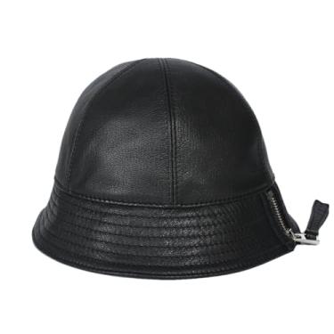 Imagem de Chapéus femininos de couro genuíno primavera bonés femininos com zíper para bacia de rua chapéus de pesca masculinos, Preto, 54-55CM