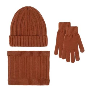 Imagem de Chapéu de lã feminino masculino de inverno para uso ao ar livre, aquecedor de pelúcia, aquecedor térmico para tela sensível ao toque, kit laranja