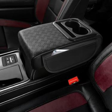 Imagem de Capa de console central de apoio de braço de carro atualizada com suporte de copo – apoio de braço do banco traseiro com design antiderrapante e resistente a arranhões, ideal para viagens em família,
