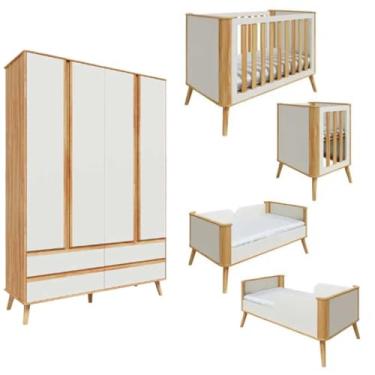 Imagem de Kit Mini Berço Com Guarda Roupa Quarto De Bebê MDF Peroba