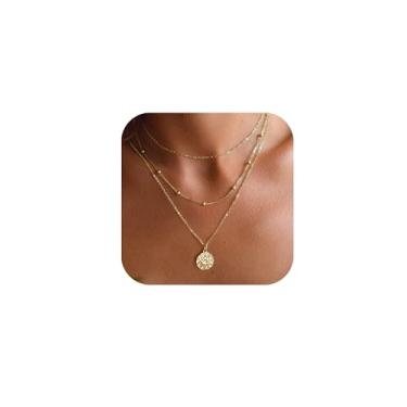 Imagem de Vavily Colar em camadas delicado para mulheres, moderno, banhado a ouro 14K, olho turco, zircônia cúbica, pingente de moeda, conjunto de colares com corrente de contas, gargantilha ajustável