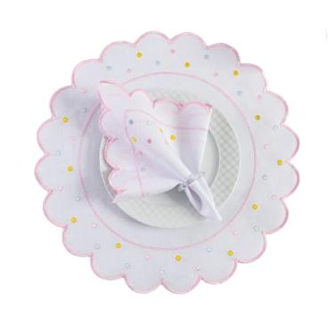 Imagem de Kit Jogo Americano Bordado, 12 Peças 6 Lugares, Sousplat e Guardanapo, Poá Clássico, 50x35cm (Rosa)