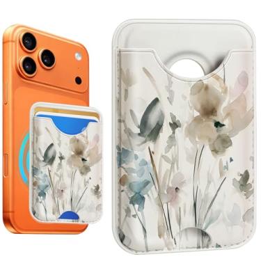 Imagem de Fjdcslwx Compatível com porta-cartão magnético Magsafe – Carteiras de telefone florais lavadas com tinta para mulheres adolescentes e meninas fofas para iPhone 17/16/15/14/13/12 Series Slim para Apple