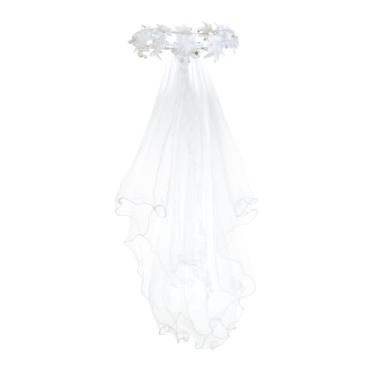 Imagem de Delicate Dew Girls First Communion Holy Veil White Flower Wreath Crystal Bowknot Headband(Veil)