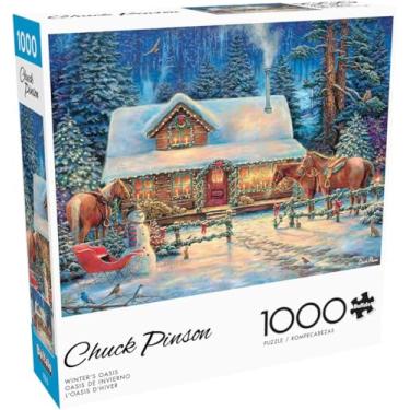 Imagem de Buffalo Games Chuck Pinson - Winter's Oasis - Quebra-cabeça adulto desafiador de 1000 peças, perfeito para noites de jogos, o tamanho do quebra-cabeça pronto é de 26,75 x 19,74 cm