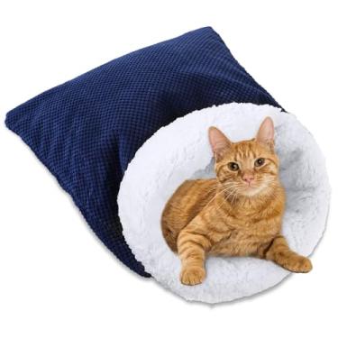 Imagem de Threehoney Saco de dormir grande para gatos, envoltório de 360°, saco de dormir confortável para cama de gato macio de inverno, saco confortável para animais de estimação adultos pequenos, médios e