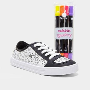 Imagem de Tênis Infantil Molekinha Casual Menina, Branco, Preto, 26