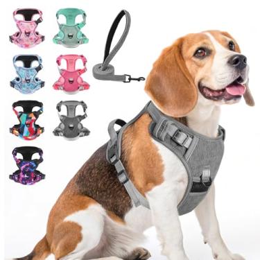 Imagem de BEAUTYZOO Peitoral para cães grande, ajustável e conjunto de coleira para cães - fácil de usar com 3 fivelas/alça de controle, colete refletivo macio acolchoado para treinamento, caminhada, caminhada