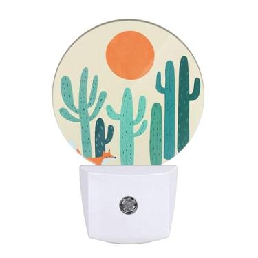 Imagem de Uanvaha Luz Noturna De Cacto, Raposa Vermelha, Boho, Sol, Deserto, Plantas Verdes, Cactos, Luzes Parede, 0,5 W, Led, Liga/Desliga Automático Para Corredor, Escada, Cozinha, Sala Estar