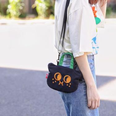 Imagem de Bolsa transversal para gatos de retalhos, bolsa de telefone exclusiva com alça ajustável, bolsa de ombro pequena casual, Preto, Medium