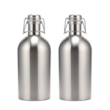 Imagem de GOVNPJ Conjunto de cantinas de aço inoxidável de 59 a 1,8 l com tampa flip top - Growlers de metal isolados a vácuo de parede dupla para cerveja e bebidas geladas