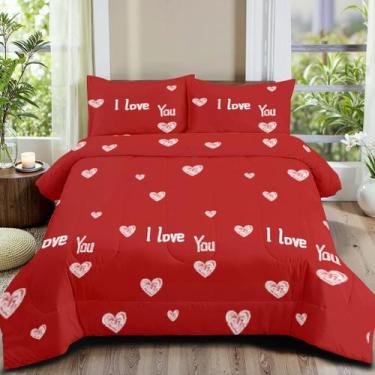 Imagem de Conjunto de edredom Coutuechen Red Love Heart Queen Size - CCoutueChen
