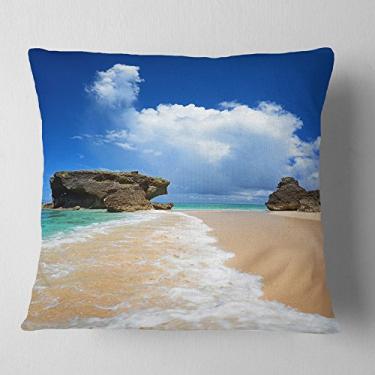 Imagem de Designart verde esmeralda de Okinawa fotografia de praia sala de estar, sofá, almofada de alta qualidade + capa de almofada impressa em ambos os lados 66 cm x 66 cm