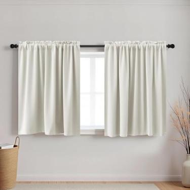 Imagem de Cortina bege longa de 61 x 86 cm para janelas pequenas, blackout com isolamento térmico, cortina de janela curta