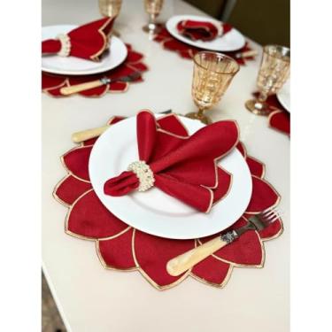 Imagem de Conjunto de 12 jogos americanos estilo americano Jogos americanos para uma mesa de jantar para 6 pessoas Arranjo de mesa Guardanapos redondos Mesa de jantar(Girassol vermelho-dourado)