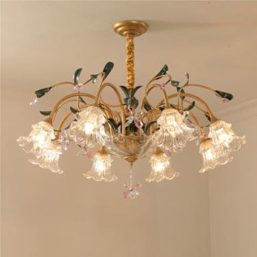 Imagem de Lustre Pastoral Francês com Flores Americanas - Luminária Pendente Decorativa LED para Sala de Estar, Restaurante, Quarto, Villa, Café, Loja de Roupas e Casa (D 8 Lâmpadas)
