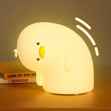 Imagem de Luminária Infantil Pato de Silicone, Luz Noturna LED Recarregável, Branco, 11x12x8cm, 3 Níveis de Brilho, Controle Touch