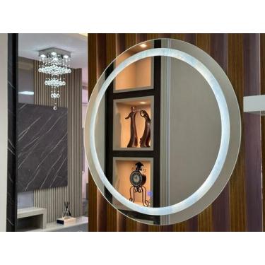 Imagem de Espelho redondo jateado com Led 50x50 lapidado - Cebrace, BRANCO FRIO