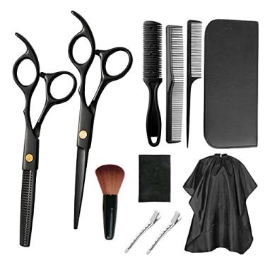 Imagem de Kit Profissional de 13 Peças Tesouras Barbear em Aço Inoxidável para Cabeleireiro Conjunto Corte Liso Trimer Dentes Cabelo Pente Navalha Cortador Clipes Pincel e Bolsa Couro