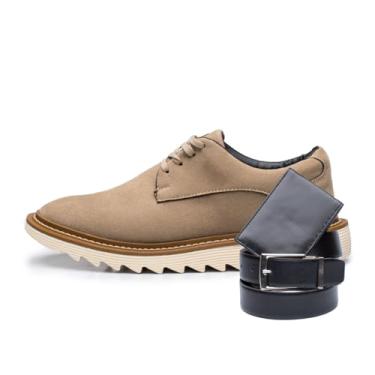 Imagem de Nicolau Sapato Social Oxford Masculino, Couro Sintético, Sola Tratorada, Estilo Brogue, Marrom, com Carteira e Cinto, para Escritório e Ocasiões Formais (Capuccino Off, BR, Adulto, Numérico, 44)