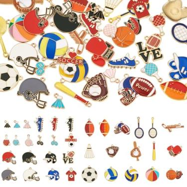 Imagem de Craftdady 36 pingentes esportivos esmaltados de metal capacete de beisebol futebol vôlei basquete pingentes de jogo de bola para fazer joias, colar, pulseira, brincos, artesanato, 36 estilos
