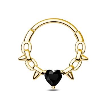 Imagem de CM Crareesi Mania Anéis de septo spike, joias de piercing de septo de aço cirúrgico 16G, brincos Daith de coração preto, argolas de nariz para mulheres, cartilagem de hélice Daith Piering Jewlery