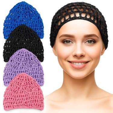 Imagem de 4 peças de rede de cabelo para dormir - touca de crochê para enrolar o cabelo Snoods para mulheres redes de cabelo para mulheres dormindo rede de cabelo para prensa de seda rede de cabelo para dormir
